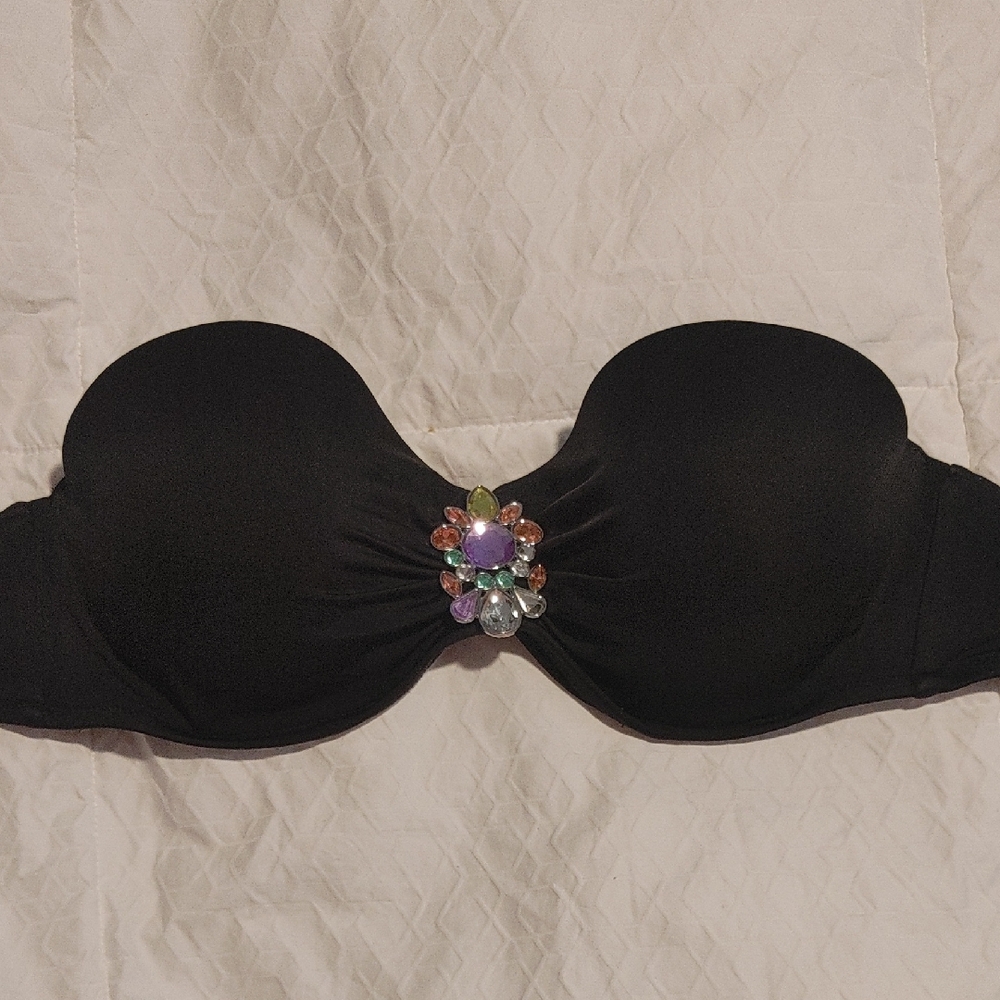 Strapless Jewelled Push-Up Bra - Black